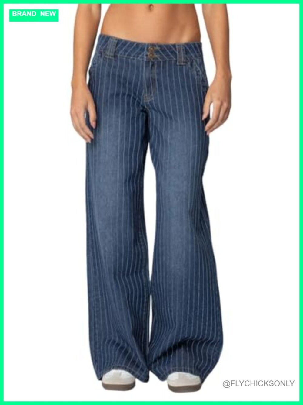 Mid Rise Wide Leg Striped Jeans Boyfriend Flared Denim Pants